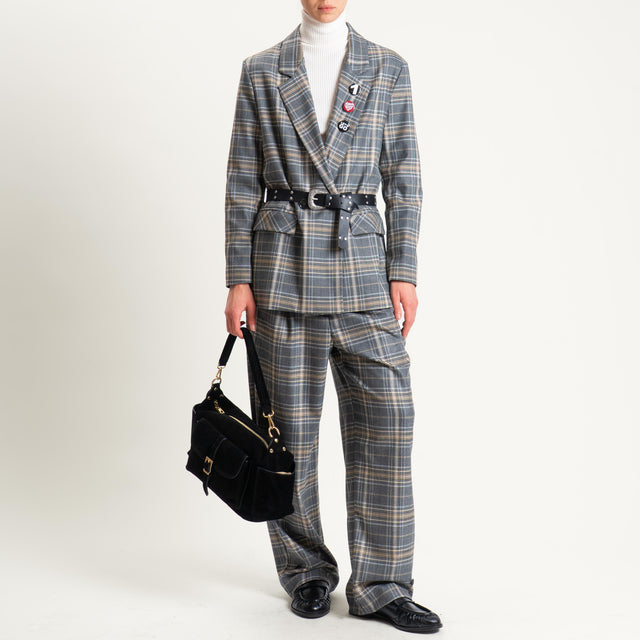 Dixie-Pantalone check con pinces - grigio/nero