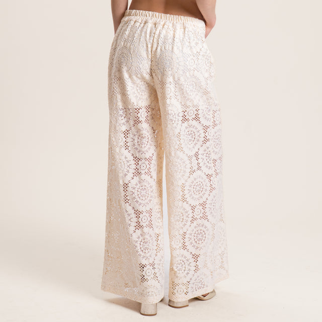 Dixie-Pantalone in pizzo con elastico - panna