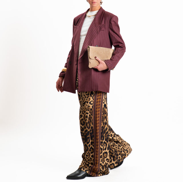 Dixie-Pantalone fantasia animalier con coulisse - beige/nero/vino