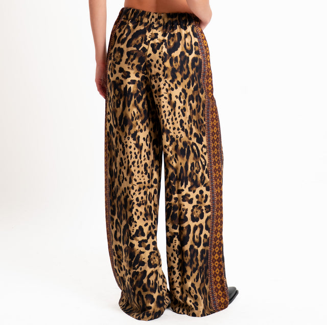 Dixie-Pantalone fantasia animalier con coulisse - beige/nero/vino