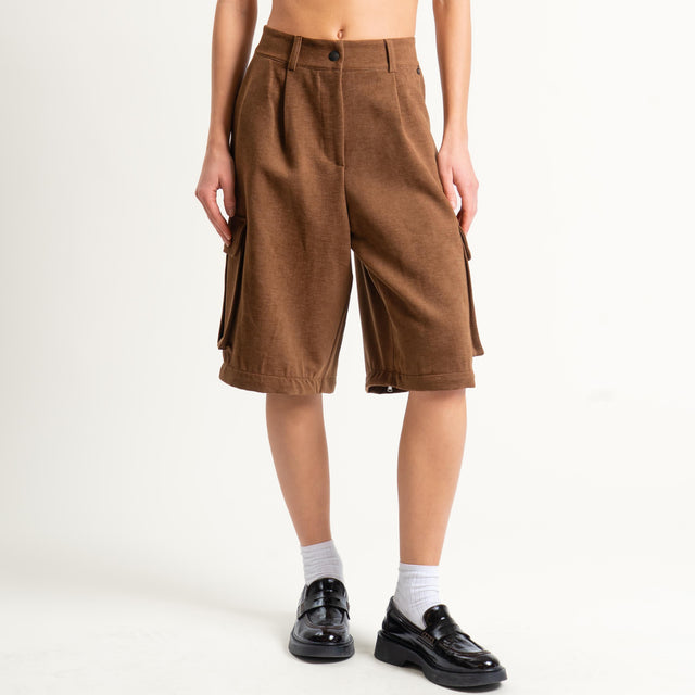Dixie- Pantalone/bermuda cargo - castagna