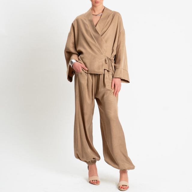 Dixie-Pantalone con elastico in Cupro Manopesca - sabbia