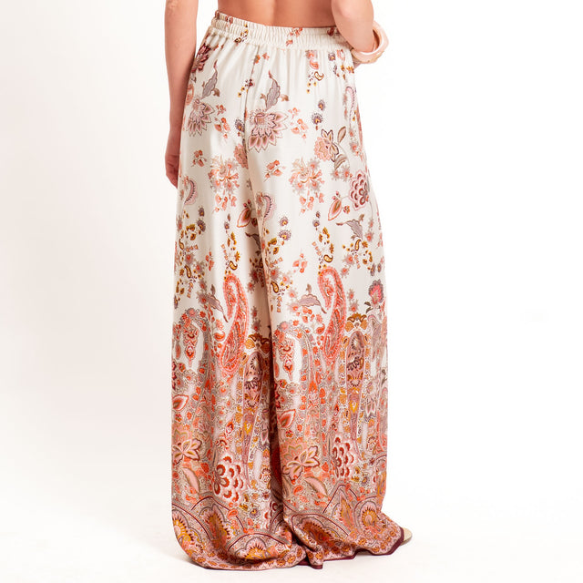 Dixie-Pantalone fantasia floreale con coulisse - vino/burro/corallo