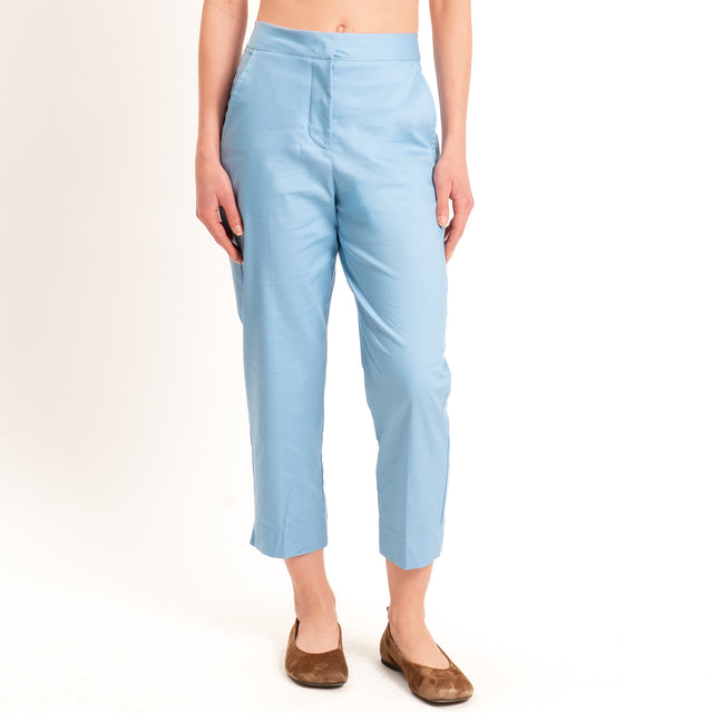 Dixie-Pantalone cotone straight fit - celeste