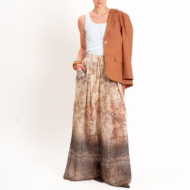 Dixie-Pantalone mussola fantasia elastico dietro - burro/choco/lilla