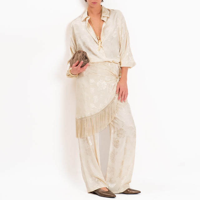 Dixie-Camicia satin floreale - burro