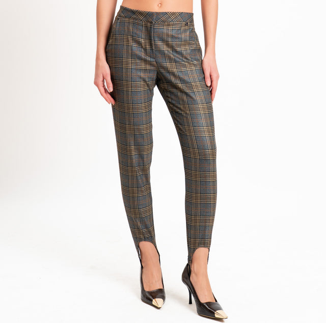Dixie-Pantalone principe di galles con staffa - grigio/cuoio/beige