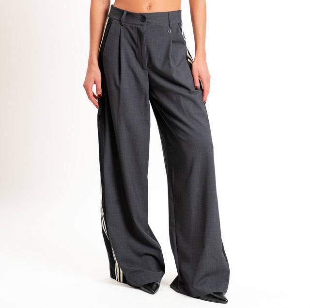 Dixie-Pantalone banda laterale con pinces - antracite/nero/burro