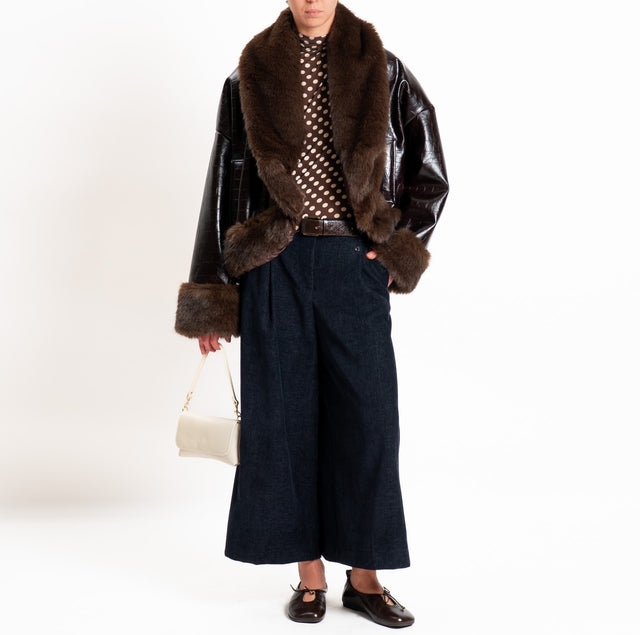 Dixie-Pantalone velluto cropped wide leg - blu