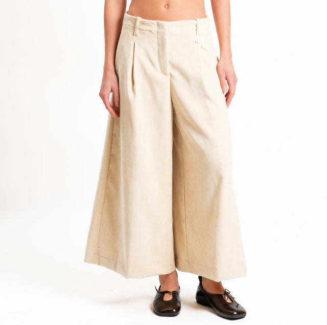 Dixie-Pantalone velluto cropped wide leg - gesso