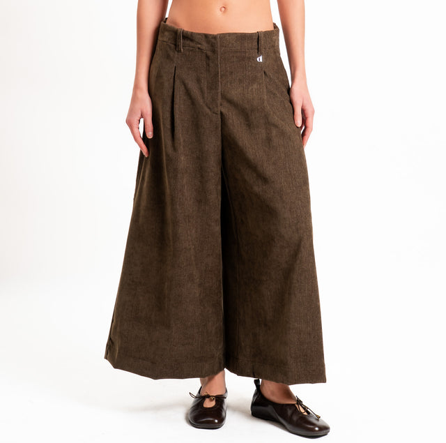 Dixie-Pantalone velluto cropped wide leg - moro