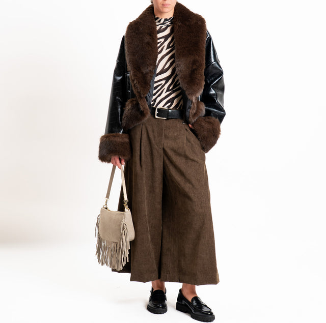 Dixie-Pantalone velluto cropped wide leg - moro