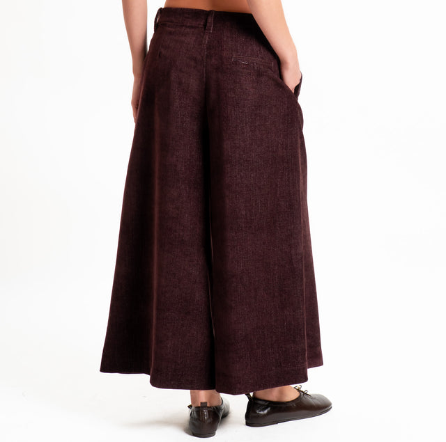 Dixie-Pantalone velluto cropped wide leg - Bordeaux