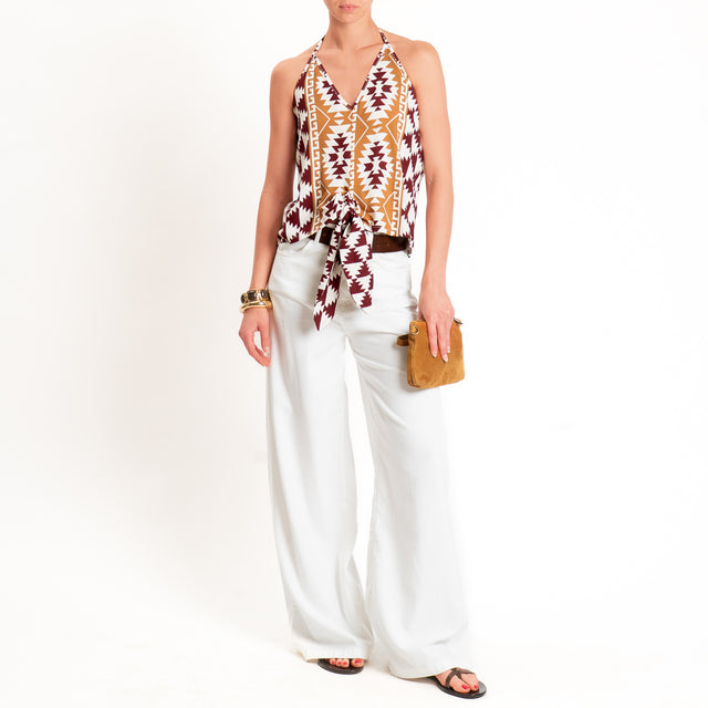 Dixie-Top fantasia scollo halter - burro/vino/cuoio