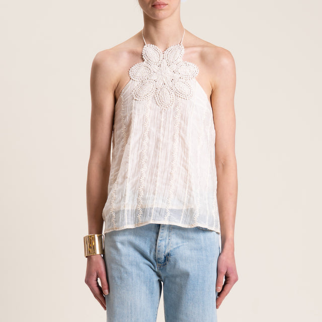Dixie-Top mussola lyocell fiore ricamato - burro