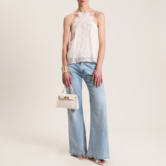 Dixie-Top mussola lyocell fiore ricamato - burro
