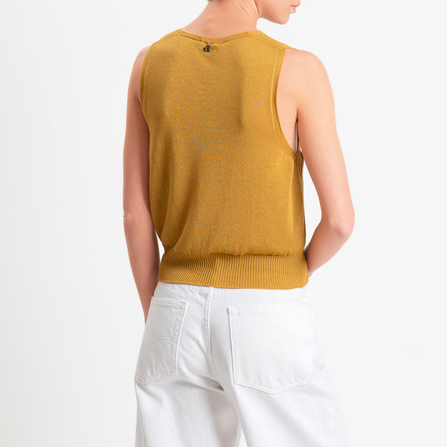 Dixie-Top lurex scollo v - senape
