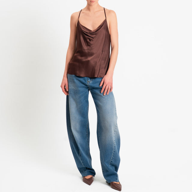 Dixie- Top satin incrociato - cioccolato