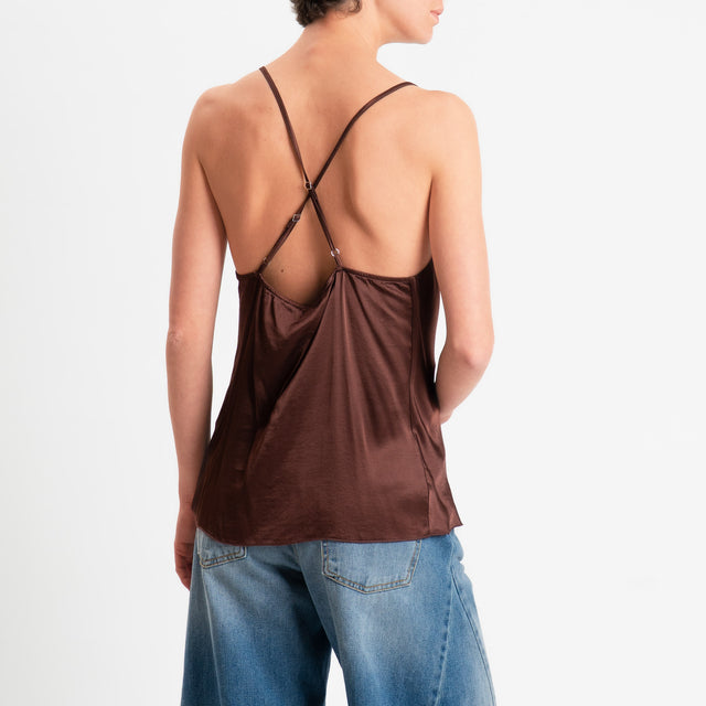 Dixie- Top satin incrociato - cioccolato