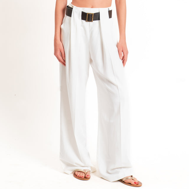 Dixie-Completo top incrociato+pantalone misto lino - panna