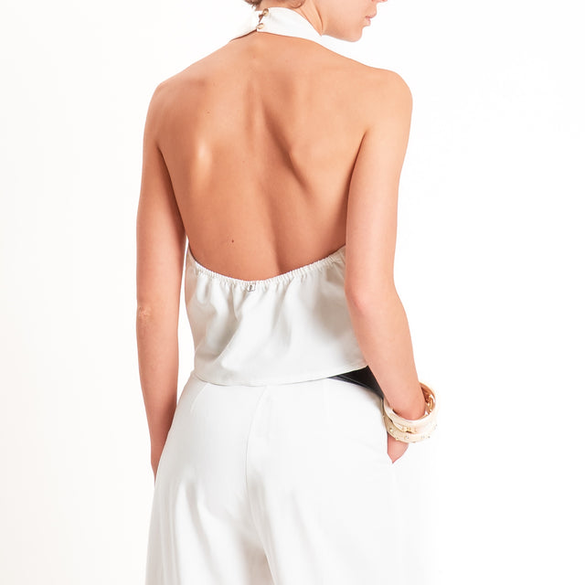 Dixie-Completo top incrociato+pantalone misto lino - panna