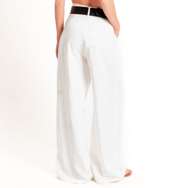 Dixie-Completo top incrociato+pantalone misto lino - panna