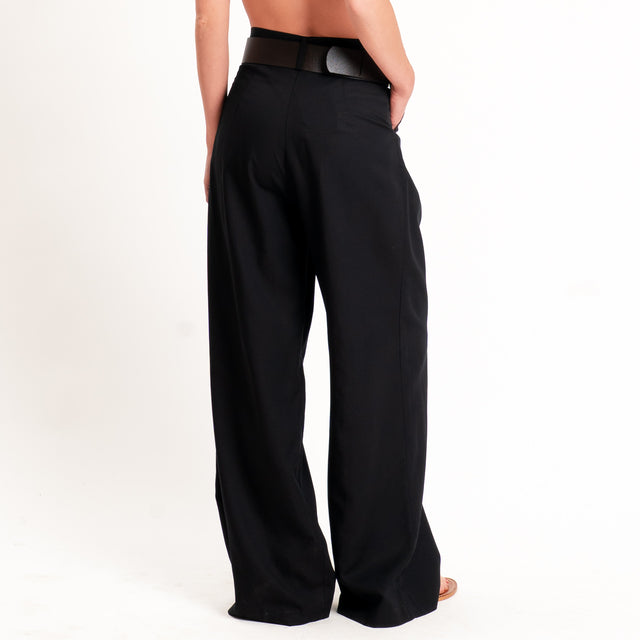 Dixie-Completo top incrociato+pantalone misto lino - Nero