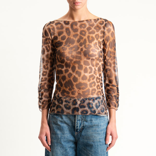 Dixie- Blusa tulle animalier - beige/moro