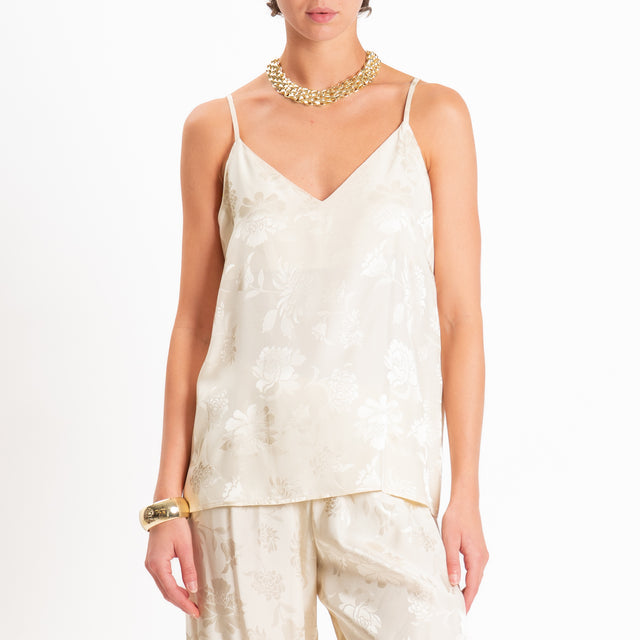 Dixie-Top satin floreale bretelle regolabili - burro