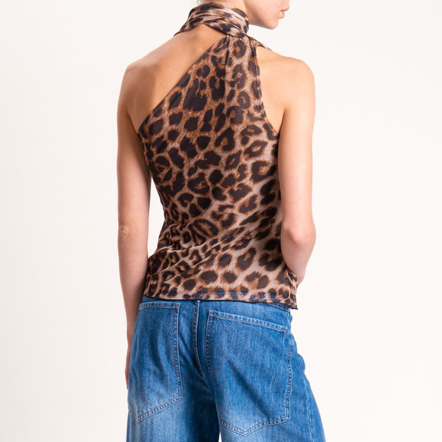 Dixie-Top in tulle monospalla animalier - beige/moro