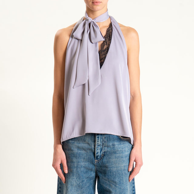 Dixie- Top satin scollo dietro con pizzo - grigio