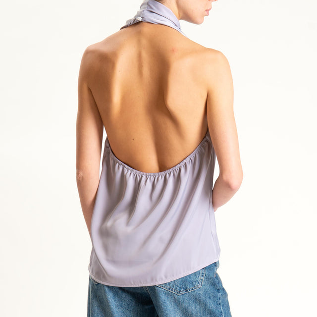 Dixie- Top satin scollo dietro con pizzo - grigio