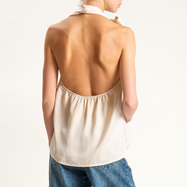 Dixie- Top satin scollo dietro con pizzo - panna