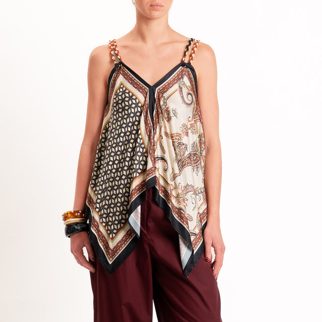Dixie-Top satin fantasia - sand/nero/coccio