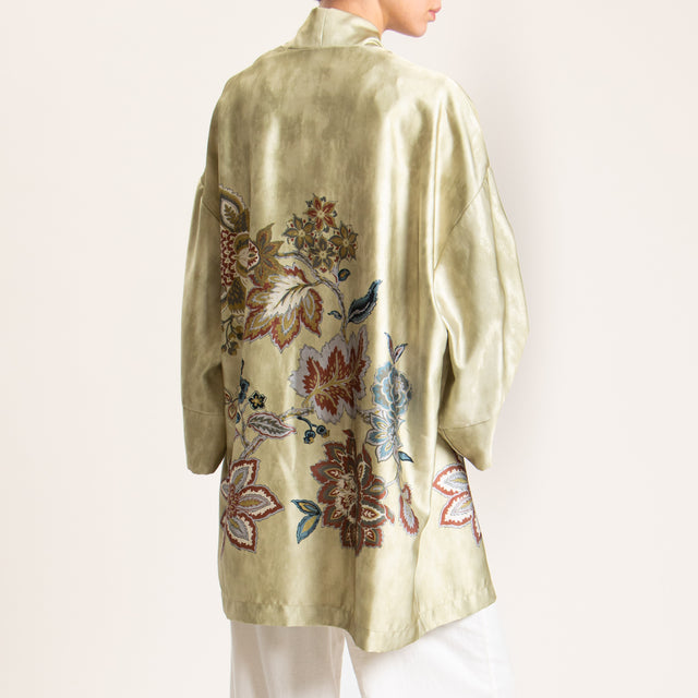 Dixie-Kimono satin fantasia floreale - salvia/olio/coccio