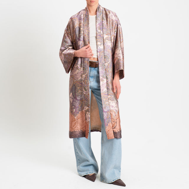 Dixie-Kimono fantasia cashmere - rosa/grigio/cuoio