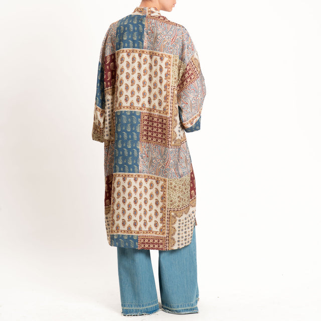 Dixie-Kimono lungo fantasia cashmere - sand/india/avio