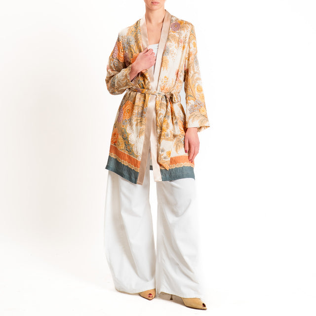 Dixie-Kimono fantasia floreale con cintura - sand/orange/beige