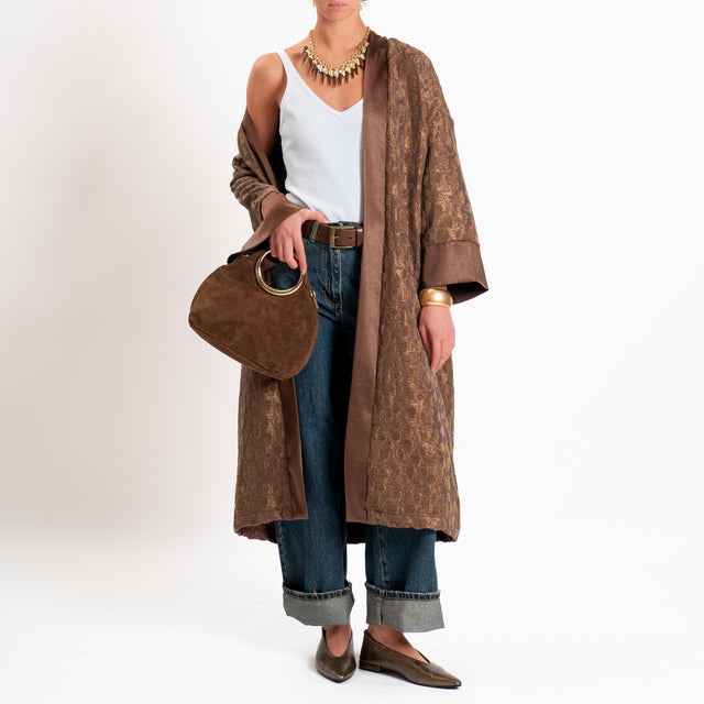 Dixie-Kimono lungo damascato in ciniglia - choco