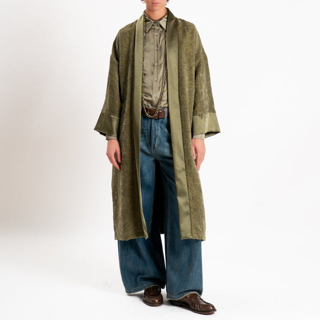 Dixie-Kimono lungo damascato in ciniglia - verde