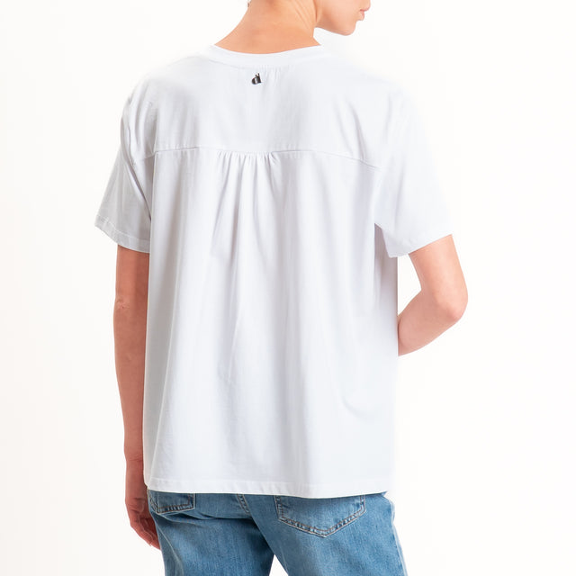 Dixie-T-shirt tasca paillettes e pizzo - bianco