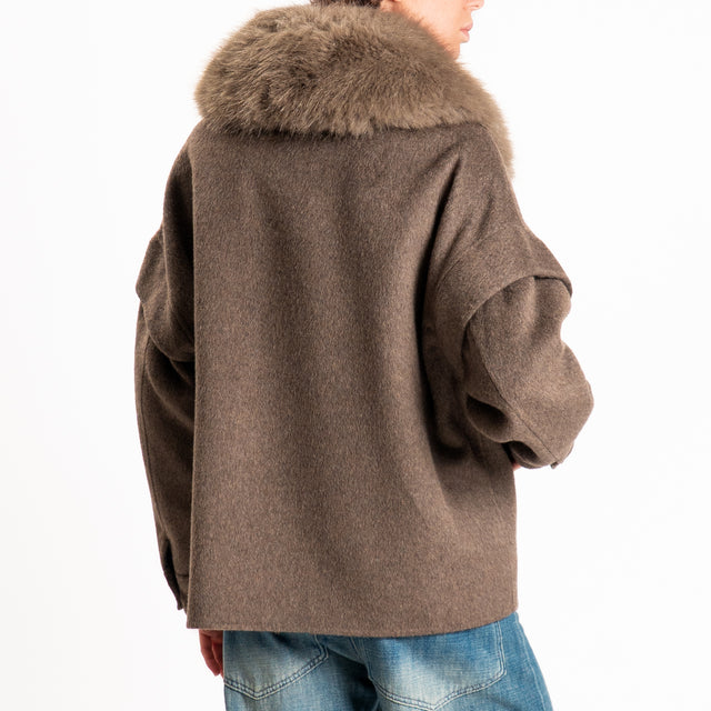 Dixie-Cappotto handmade misto lana con ecopellicci - moro