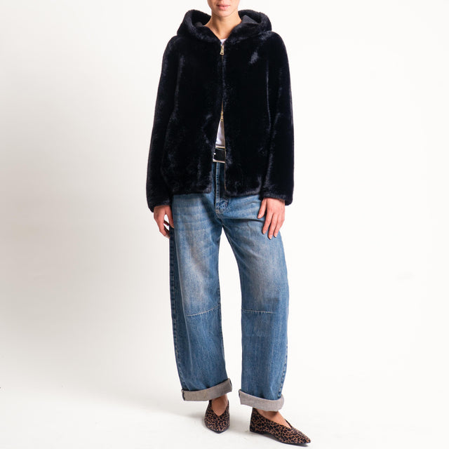 Dixie- Ecopelliccia con cappuccio - nero