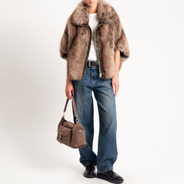 Dixie-Ecopelliccia con tasche - moro
