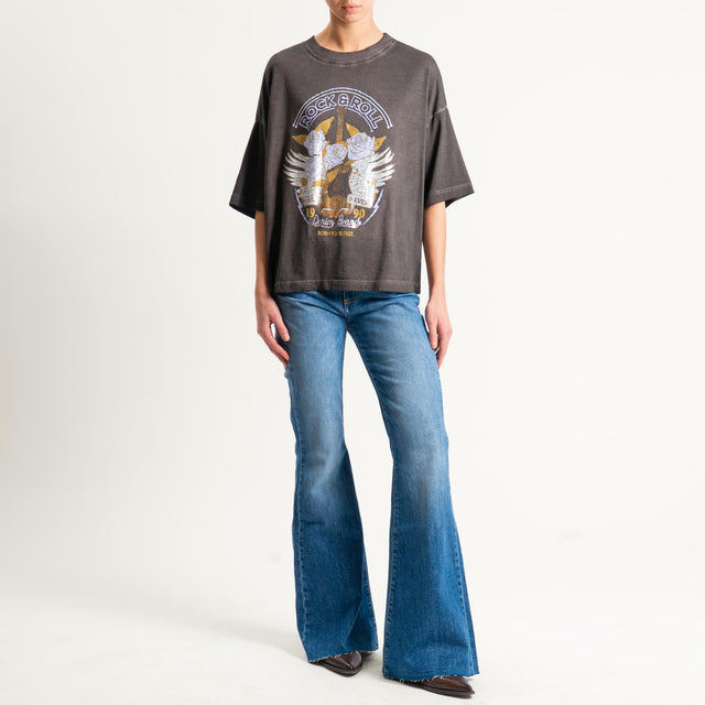 Haveone-T-shirt stampa rose stone washed - moro