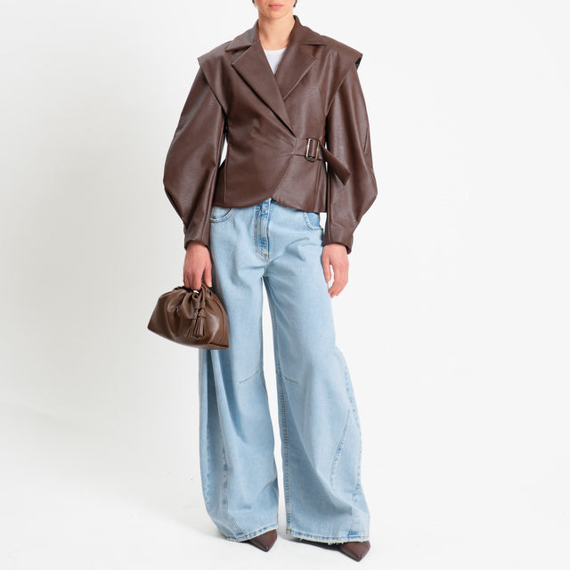 Dixie-Giacca similpelle manica ampia - moro