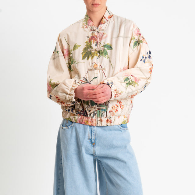 Dixie-Bomber mandarin fantasia floreale - cipria/verde/rosa