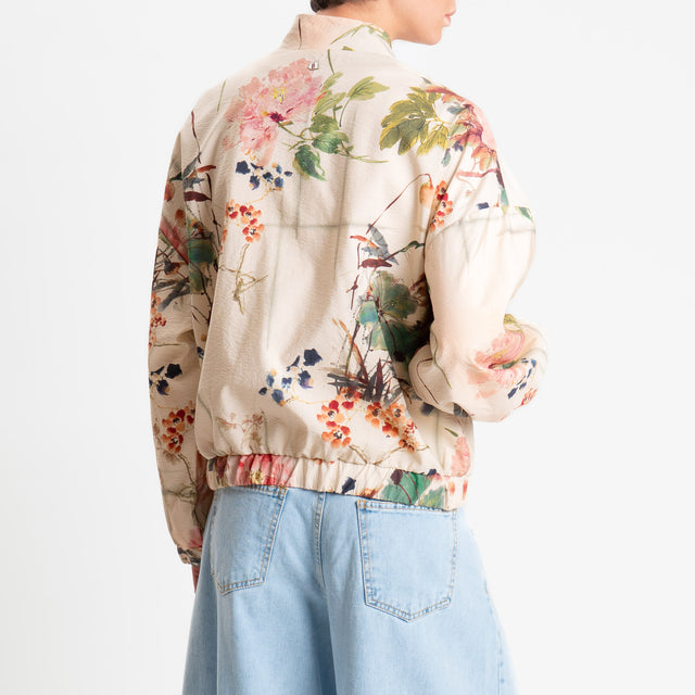 Dixie-Bomber mandarin fantasia floreale - cipria/verde/rosa