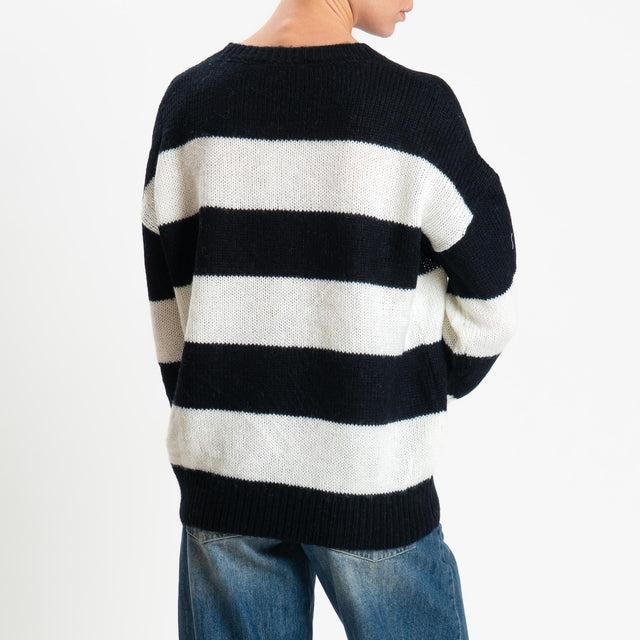 Zeroassoluto-Maglia mohair a righe - nero/latte
