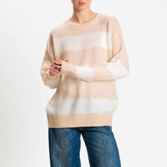 Zeroassoluto-Maglia mohair a righe - beige/latte